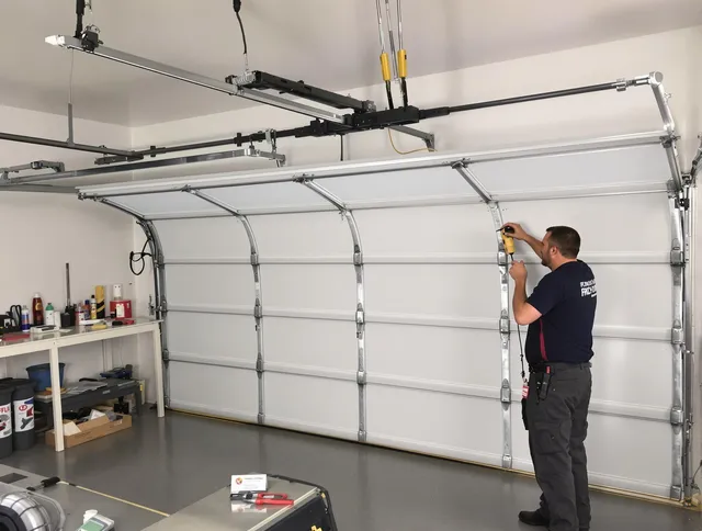 Lyndhurst Garage Door Repair certified technician performing overhead door system repair in Lyndhurst
